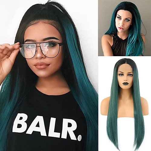 

Synthetic Lace Front Wig Silky Straight Middle Part Lace Front Wig Long Ombre Green Synthetic Hair 18-24 inch Women's Adjustable Heat Resistant Synthetic Green Ombre / Natural Hairline