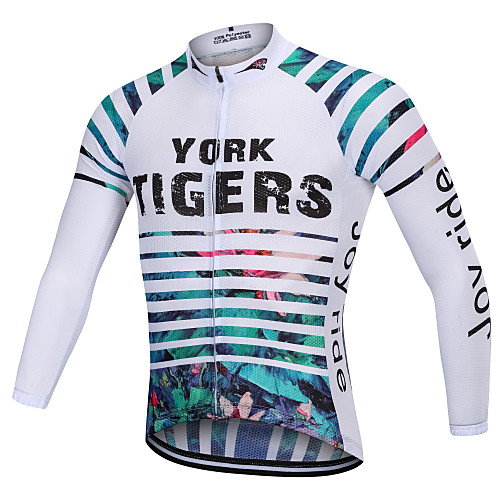 

YORK TIGERS Men's Long Sleeve Cycling Jersey Winter Silicone Elastane White Stripes Floral Botanical Bike Jersey Top Mountain Bike MTB Road Bike Cycling Thermal / Warm Breathable Quick Dry Sports