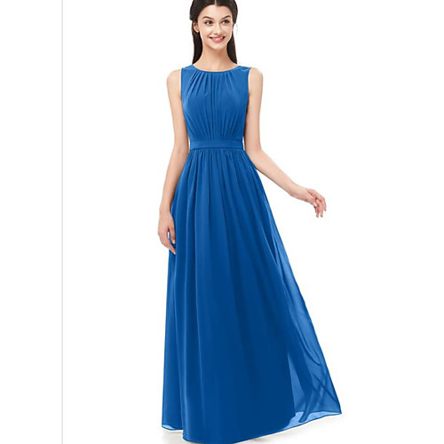 

A-Line Jewel Neck Floor Length Chiffon Bridesmaid Dress with Ruching