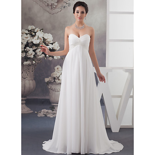 

A-Line Wedding Dresses Sweetheart Neckline Court Train Satin Strapless with Ruched Beading Draping 2021
