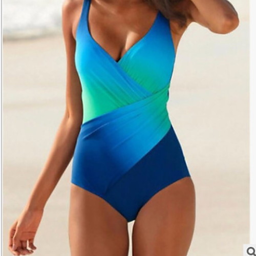 

Women's One-piece Swimwear Swimsuit - Color Block S M L Blue Purple Green