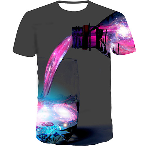

Men's T shirt Rainbow 3D Plus Size Short Sleeve Daily Tops Gray
