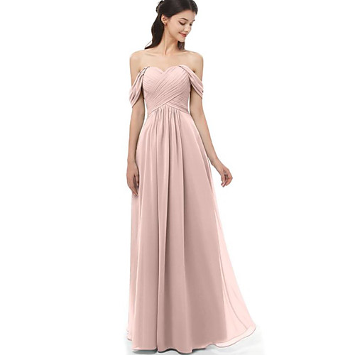 

A-Line Off Shoulder Floor Length Chiffon Bridesmaid Dress with Pleats / Ruching