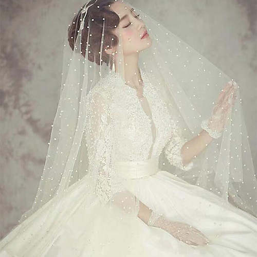 

One-tier Classic Style / Lace Wedding Veil Chapel Veils with Solid / Pattern POLY / Lace