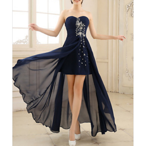 

A-Line Elegant Prom Formal Evening Dress Strapless Sleeveless Asymmetrical Lace Charmeuse with Pleats 2021