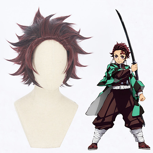 

Demon Slayer: Kimetsu no Yaiba Kamado Tanjiro Cosplay Wigs Men's 12 inch Heat Resistant Fiber Dark Brown Anime Wig