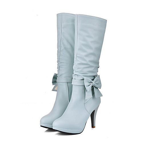 

Women's Boots Stiletto Heel Round Toe PU Mid-Calf Boots Winter Black / White / Blue
