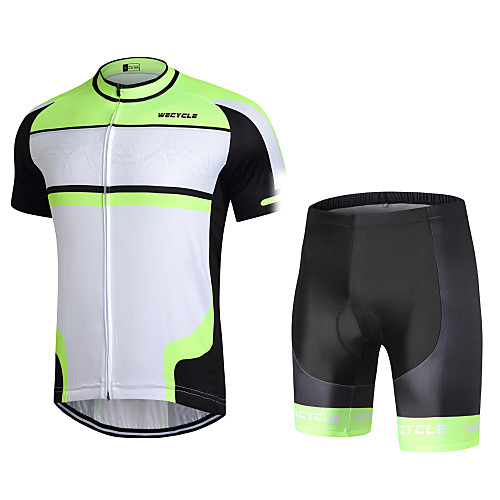 

WECYCLE Men's Short Sleeve Cycling Jersey with Shorts Winter Black / Green Solid Color Bike Clothing Suit Breathable 3D Pad Quick Dry Warm Reflective Strips Sports Lines / Waves Mountain Bike MTB