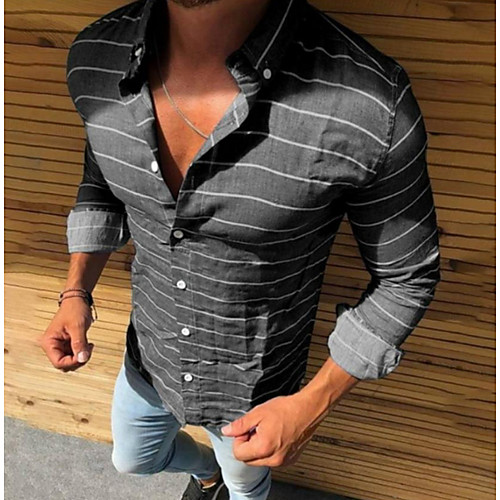 

Men's Shirt Striped Long Sleeve Daily Tops Black Red Green