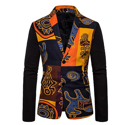 

Men's Blazer, Geometric Notch Lapel Polyester Yellow