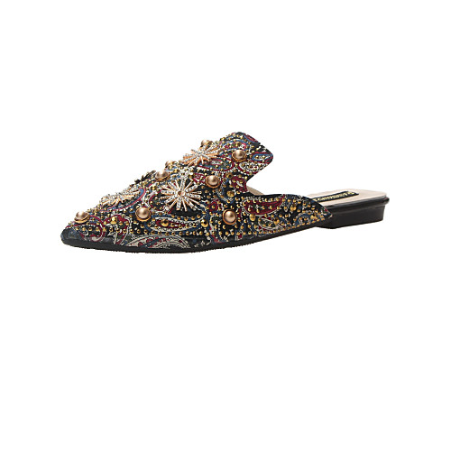 

Women's Clogs & Mules Flat Heel Pointed Toe Imitation Pearl / Rivet / Sparkling Glitter Faux Leather Casual / Minimalism Spring & Summer / Fall & Winter Red / Blue / Beige