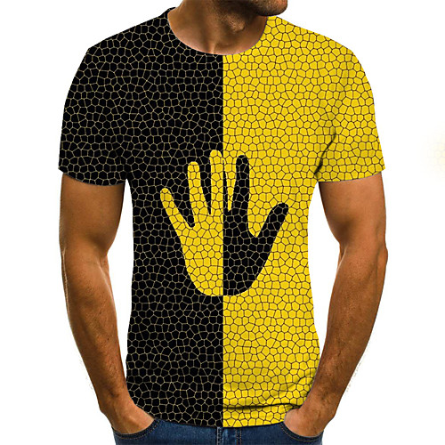 

Men's T shirt Color Block 3D Plus Size Print Short Sleeve Going out Tops Streetwear Exaggerated Yellow