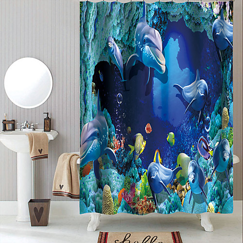 

Shower Curtains with Hooks Classic Underwater World Polyester Novelty Fabric Waterproof Shower Curtain for Bathroom