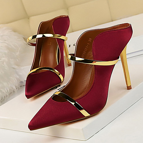 

Women's Clogs & Mules Stiletto Heel Pointed Toe Satin Sweet / Minimalism Walking Shoes Spring & Fall / Spring & Summer Black / Wine / Champagne / Party & Evening