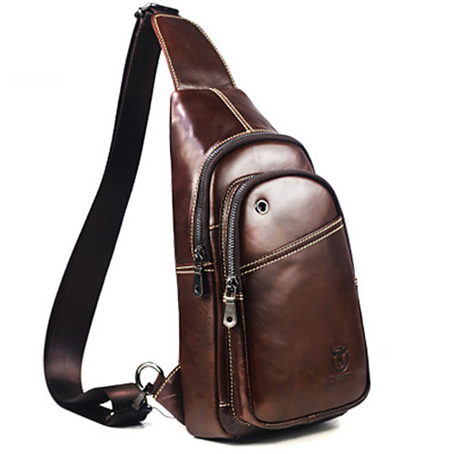 

Men's Zipper Cowhide Sling Shoulder Bag Solid Color Black / Brown