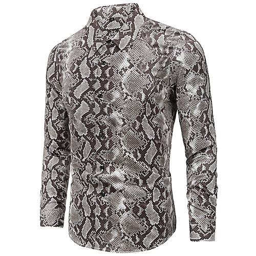 

Men's Shirt Snake Print Long Sleeve Daily Tops Basic Silver