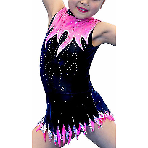 

21Grams Rhythmic Gymnastics Leotards Artistic Gymnastics Leotards Women's Girls' Leotard Black Spandex High Elasticity Handmade Jeweled Diamond Look Sleeveless Competition Dance Rhythmic Gymnastics