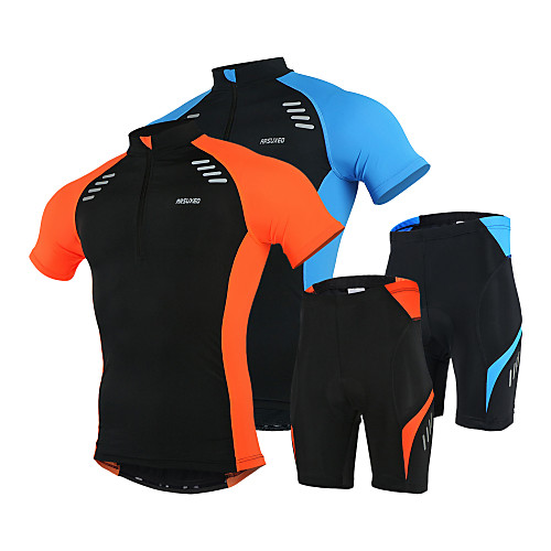 

Arsuxeo Men's Short Sleeve Cycling Jersey with Shorts Polyester Spandex Black / Orange Black / Blue Patchwork Bike Clothing Suit Breathable 3D Pad Quick Dry Reflective Strips Sweat-wicking Sports