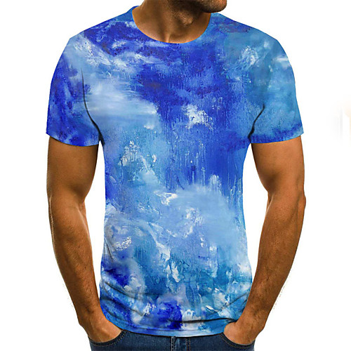 

Men's 3D T-shirt Daily Round Neck Light Blue / Short Sleeve