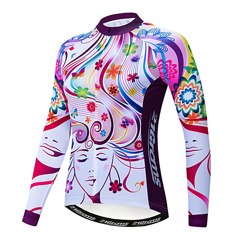 

21Grams Floral Botanical Women's Long Sleeve Cycling Jersey - Purple Bike Jersey Top Thermal / Warm Breathable Quick Dry Sports Winter Elastane Terylene Polyester Taffeta Mountain Bike MTB Road Bike