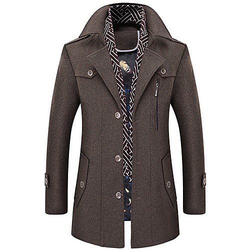 

Men's Daily Fall & Winter EU / US Size Long Coat, Solid Colored Turndown Long Sleeve Polyester Wine / Camel / Brown