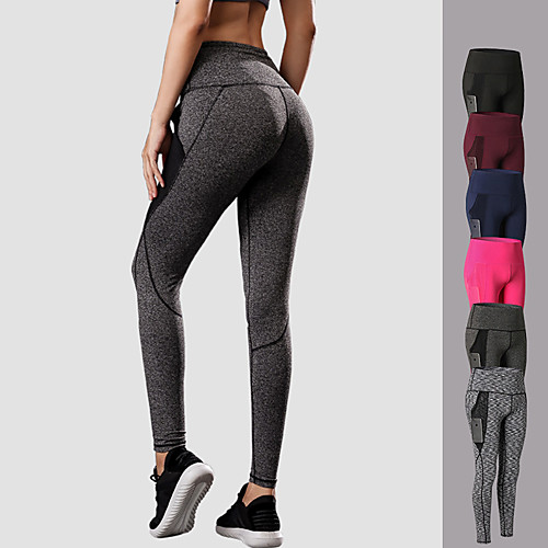 

YUERLIAN Women's High Waist Running Tights Leggings Compression Pants Athletic Base Layer Leggings Mesh Pocket Patchwork Mesh Elastane Winter Yoga Fitness Gym Workout Running Jogging Tummy Control