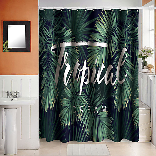 

Shower Curtains with Hooks Green Plants Polyester Novelty Fabric Waterproof Shower Curtain for Bathroom