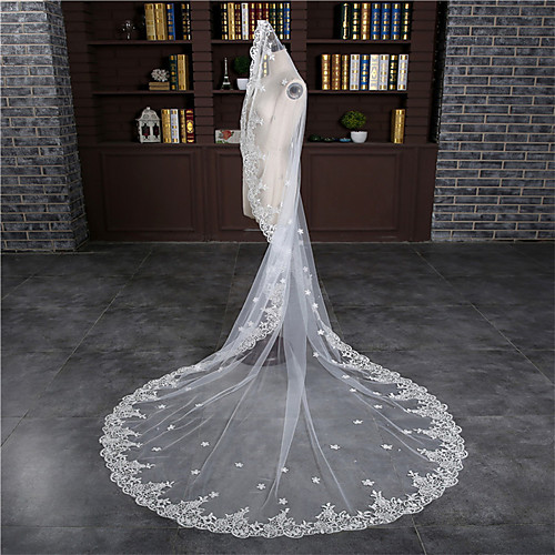 

One-tier Classic Style / Lace Wedding Veil Cathedral Veils with Solid / Pattern 118.11 in (300cm) POLY / Lace