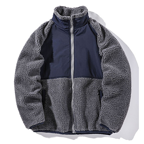 

Men's Color Block Fall & Winter Jacket Regular Daily Long Sleeve Polyester Coat Tops Beige