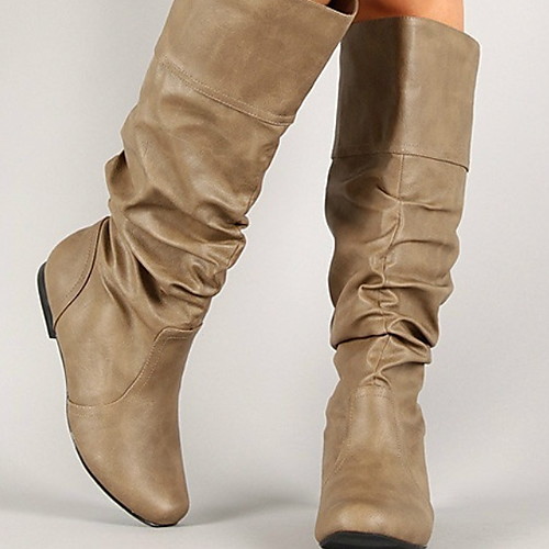

Women's Boots Cowboy Western Boots Flat Heel Round Toe Knee High Boots Vintage Daily PU Solid Colored Winter Black Brown Gray / Mid-Calf Boots