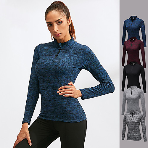 

YUERLIAN Women's Long Sleeve Running Shirt Quarter Zip Tee Tshirt Athletic Fleece Breathable Quick Dry Soft Fitness Gym Workout Running Jogging Sportswear Solid Color Dark Grey Black Red Blue Gray