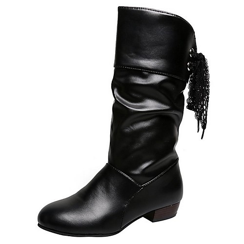 

Women's Boots Low Heel Round Toe PU Mid-Calf Boots Fall Black / White / Red