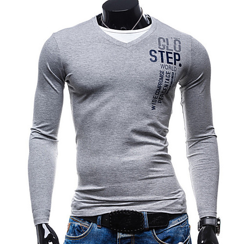 

Men's Graphic Letter Print T-shirt Daily V Neck White / Green / Light gray / Spring / Fall / Long Sleeve