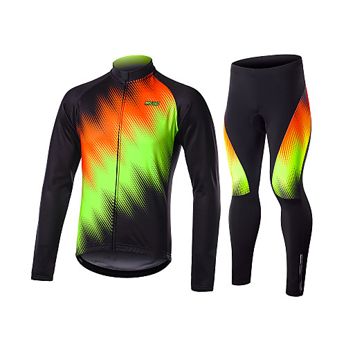 

Arsuxeo Men's Long Sleeve Cycling Jersey with Tights Winter Fleece Spandex Polyester Black Bike Clothing Suit Thermal Warm Windproof Fleece Lining Breathable 3D Pad Sports Geometric Mountain Bike MTB