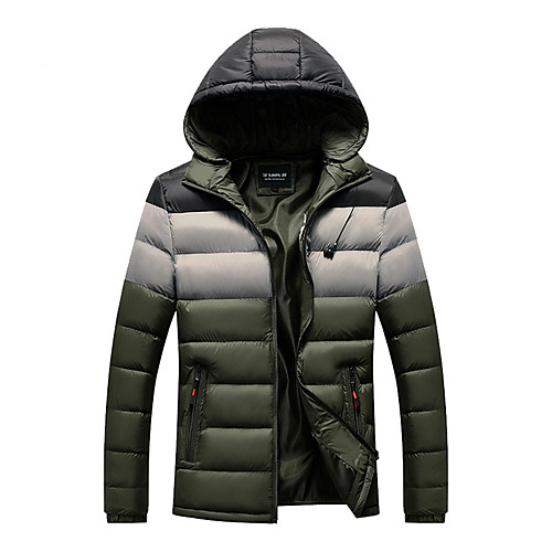 

Men's Color Block Winter Coat Regular Daily Long Sleeve Polyester Coat Tops Black