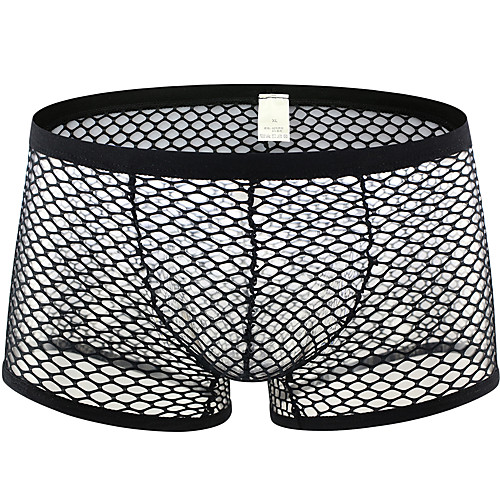 

Men's Mesh Boxers Underwear - Normal Low Waist Black Orange M L XL