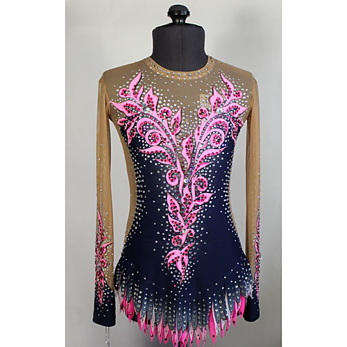 

21Grams Rhythmic Gymnastics Leotards Artistic Gymnastics Leotards Women's Girls' Leotard Blushing Pink Spandex High Elasticity Handmade Jeweled Diamond Look Long Sleeve Competition Dance Rhythmic