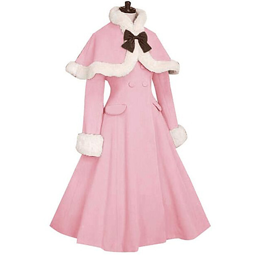 

Princess Sweet Lolita Fur Trim Girly Winter Cape Coat Women's Girls' Japanese Cosplay Costumes Black / Red / Blue Solid Colored Long Sleeve Knee Length / Cloak / Cloak