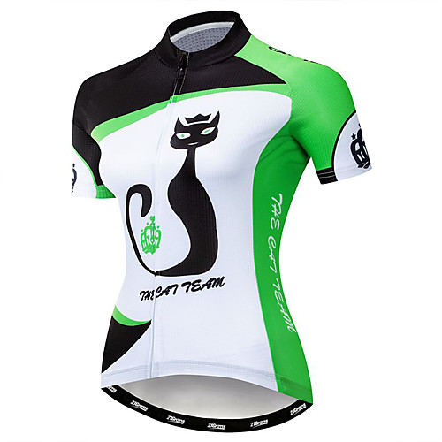 

21Grams Women's Short Sleeve Cycling Jersey Elastane Polyester Green Cat Animal Bike Jersey Top Mountain Bike MTB Road Bike Cycling Breathable Quick Dry Moisture Wicking Sports Clothing Apparel