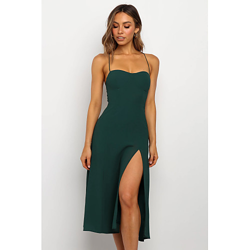 

Women's Chiffon Dress Green Sleeveless Solid Colored Strap Basic S M L XL