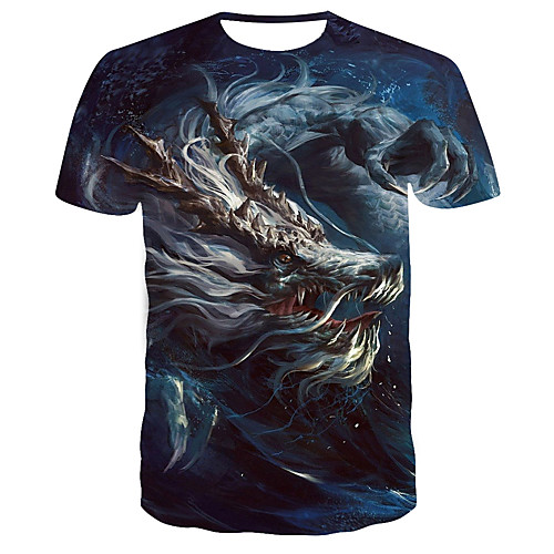 

Men's T-shirt 3D Graphic Print Short Sleeve Slim Tops Round Neck Blue