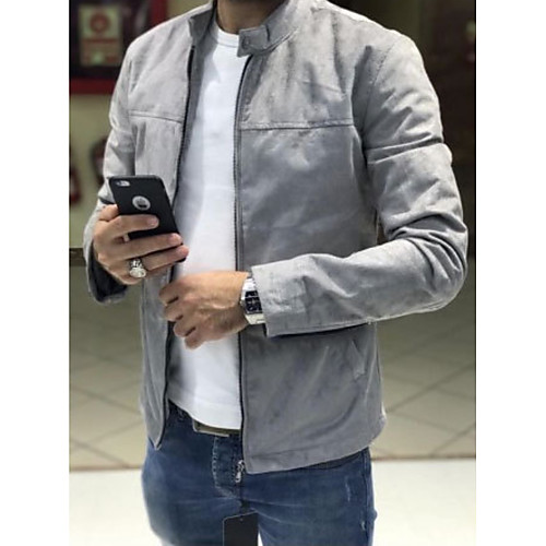 

Men's Daily Fall & Winter Regular Jacket, Solid Colored Stand Long Sleeve Polyester Black / Navy Blue / Gray