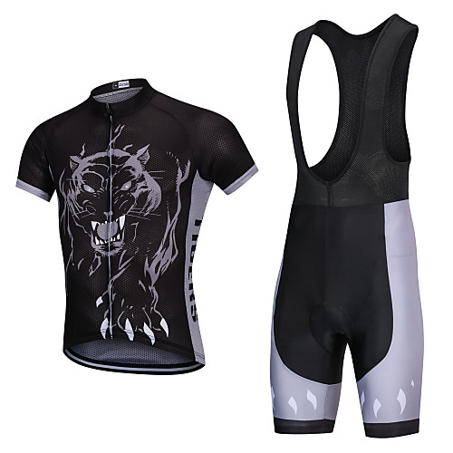 

YORK TIGERS Men's Boys' Short Sleeve Cycling Jersey with Bib Shorts - Kid's Silicone Elastane Lycra Black Grey Animal Tiger Bike Bib Shorts Jersey Clothing Suit Breathable 3D Pad Quick Dry Reflective