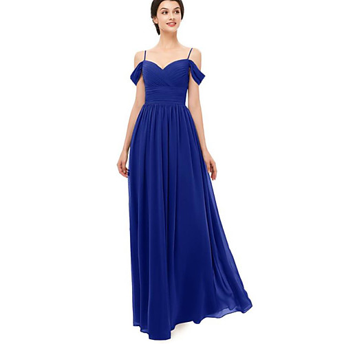 

A-Line Spaghetti Strap Floor Length Chiffon Bridesmaid Dress with Ruching