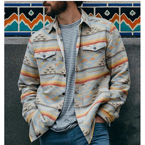 

Men's Geometric Patchwork Basic Spring & Fall Jacket Regular Daily Long Sleeve Polyester Coat Tops Beige