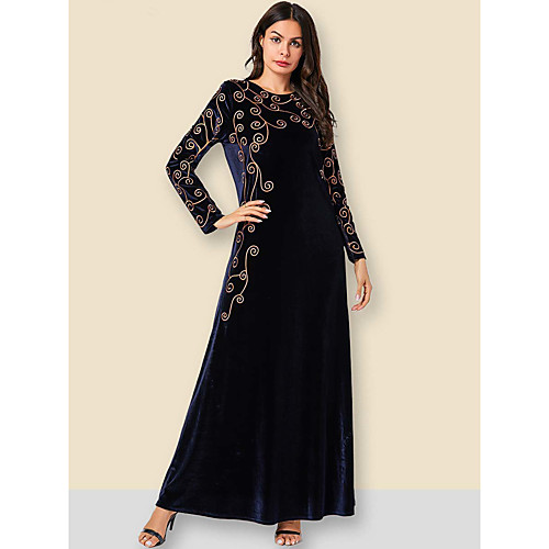 

A-Line Mother of the Bride Dress Elegant & Luxurious Jewel Neck Ankle Length Velvet Long Sleeve with Embroidery 2021