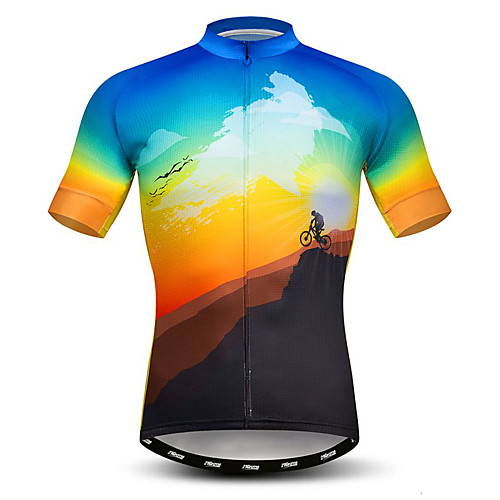 

21Grams Men's Short Sleeve Cycling Jersey Polyester Elastane Lycra BlueYellow Novelty Bike Jersey Top Mountain Bike MTB Road Bike Cycling Breathable Quick Dry Moisture Wicking Sports Clothing Apparel