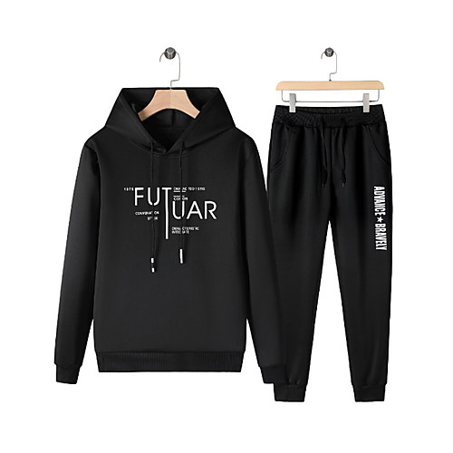 

Men's Activewear Set Graphic Text Letter Hooded Daily Sports Weekend Basic Casual Hoodies Sweatshirts Slim White Black Red