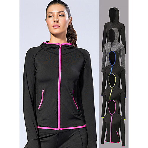 

Women's Running Jacket Yoga Top Thumbhole Zipper Pocket Fashion Black Black / Red Grey Black / Green Black / Blue Running Fitness Gym Workout Hoodie Long Sleeve Sport Activewear Windproof Moisture