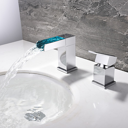 

Bathroom Sink Faucet - LED / Waterfall Chrome Widespread Single Handle Two HolesBath Taps